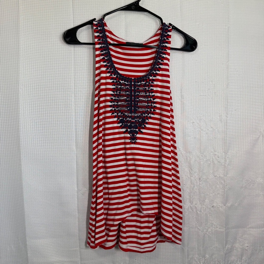 THML Tank Top Cotton Blend Striped Embroidered Racerback Nautical Boho LS087 M